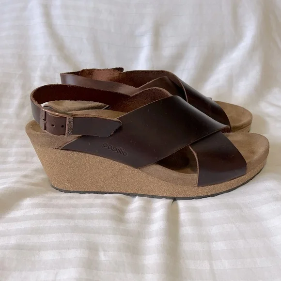 Birkenstock Papillio Samira Leather Wedge Sandals Brown size 40 - Picture 3 of 12